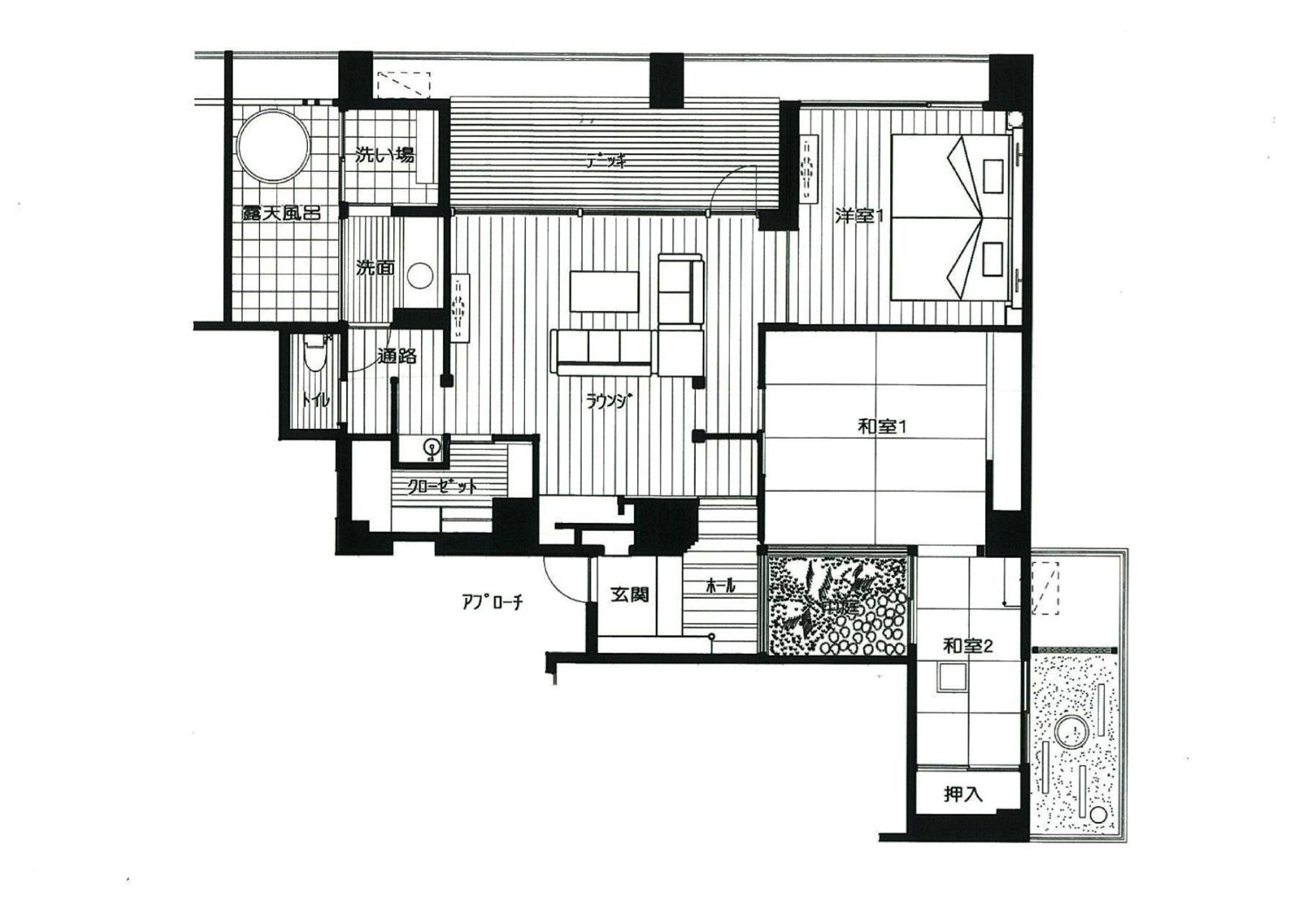בפו Amane Resort Seikai חדר תמונה A floor plan of a Japanese apartment